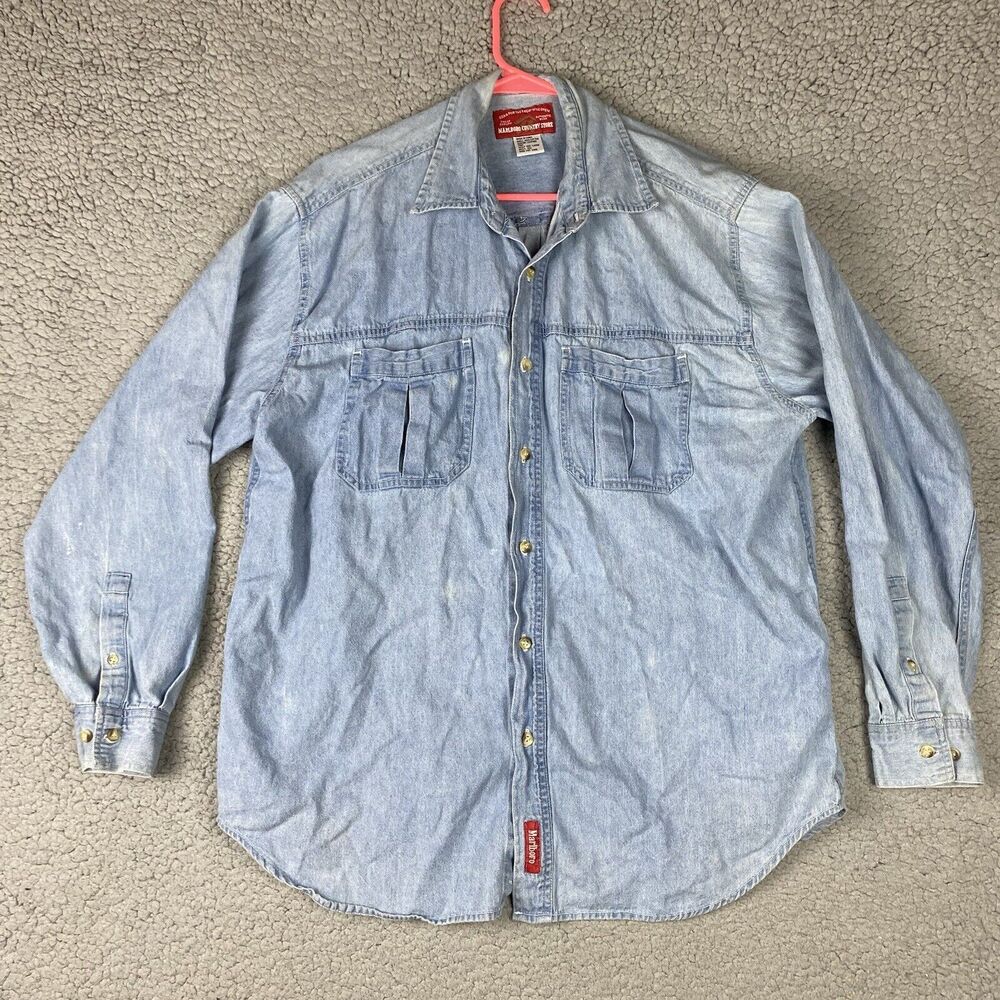 VTG Marlboro Country Store Denim Shirt 90’s Button‎ Up Down Front Mens L *READ